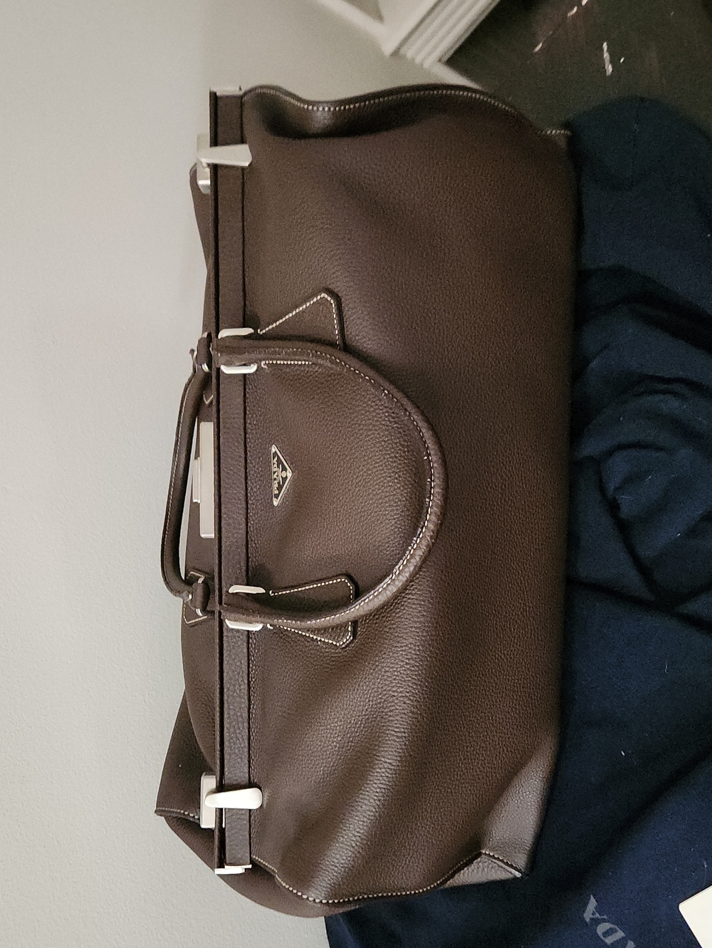 Prada Brown Pebbled Leather Duffel Bag